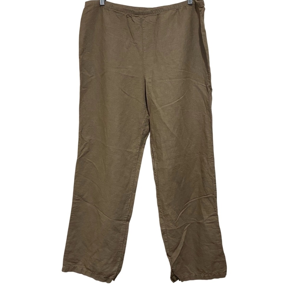 Orchadia Casuals Lt Brown Linen Blend Elastic Waist Straight Leg Pants Womens XL